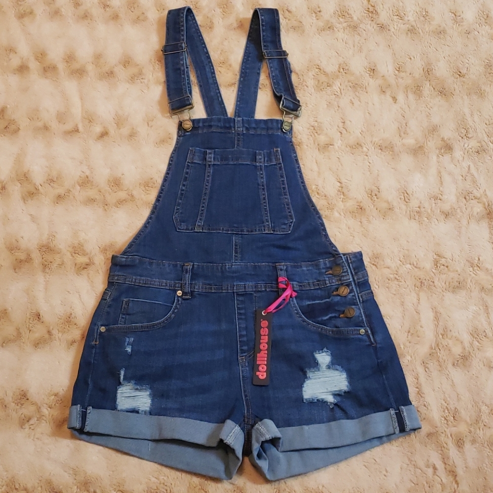 Distressed overall short set